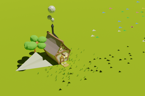 low polygon paper airplane and house preview image